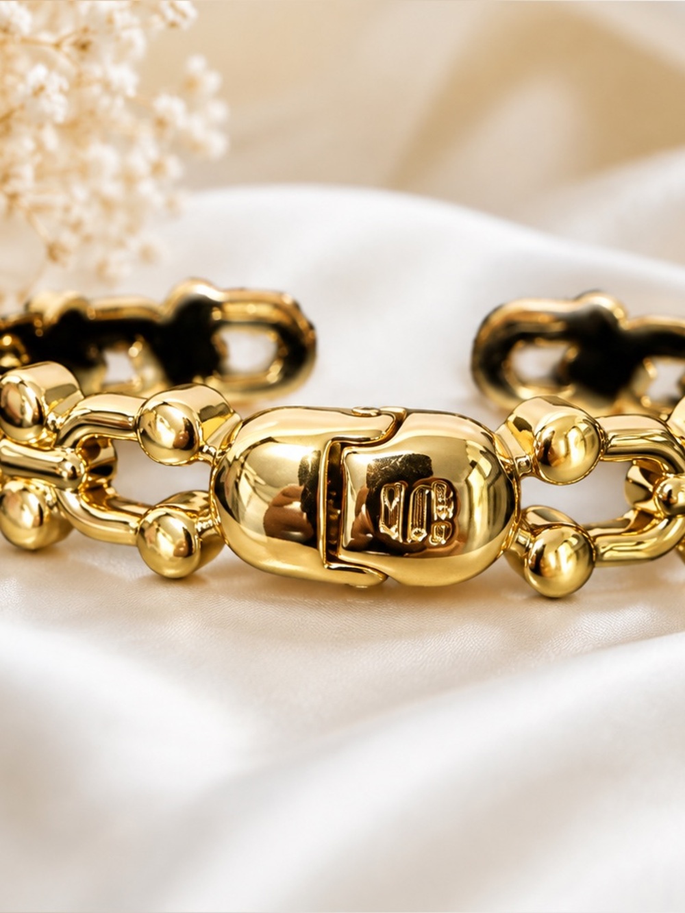 Bomb Party Gold Tone Chain Link Bangle Bracelet Rhinestone Accent Statement